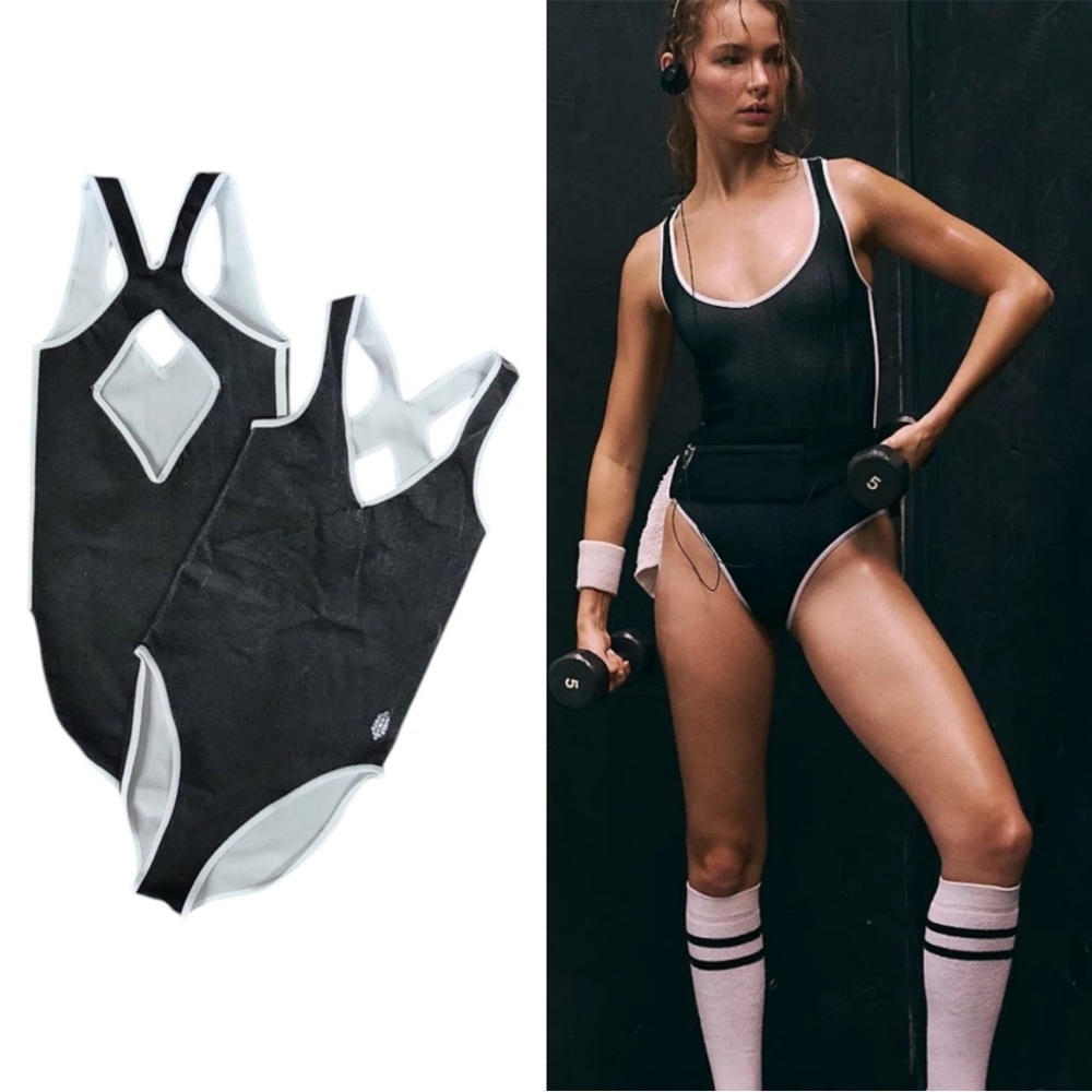NWOT Free People Powerplay Bodysuit in Black/White Size M/L (fits 8-14)